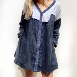 Free People Pinstripe Plaid Blue Button Up Dress M